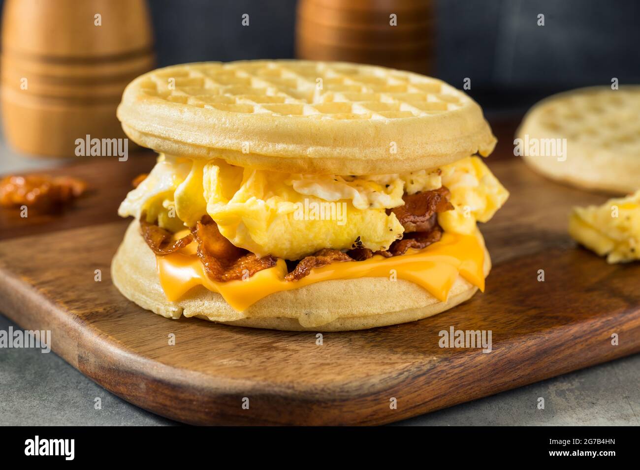 homemade-healthy-waffle-breakfast-egg-sandwich-wtih-bacon-and-cheese