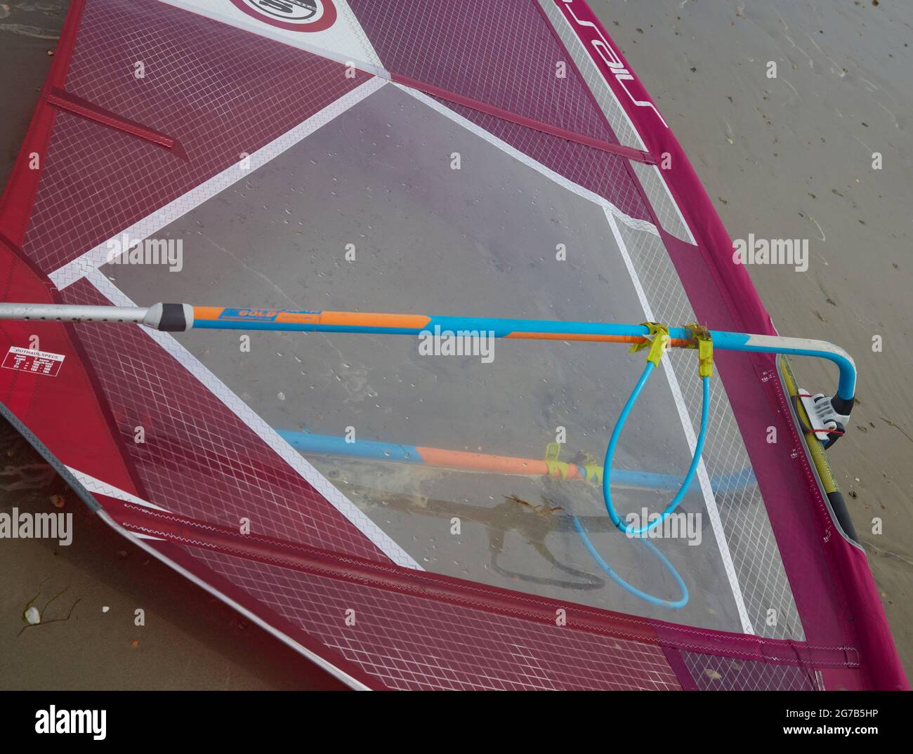 Windsurfing equipment seen on the beach Stock Photo Alamy