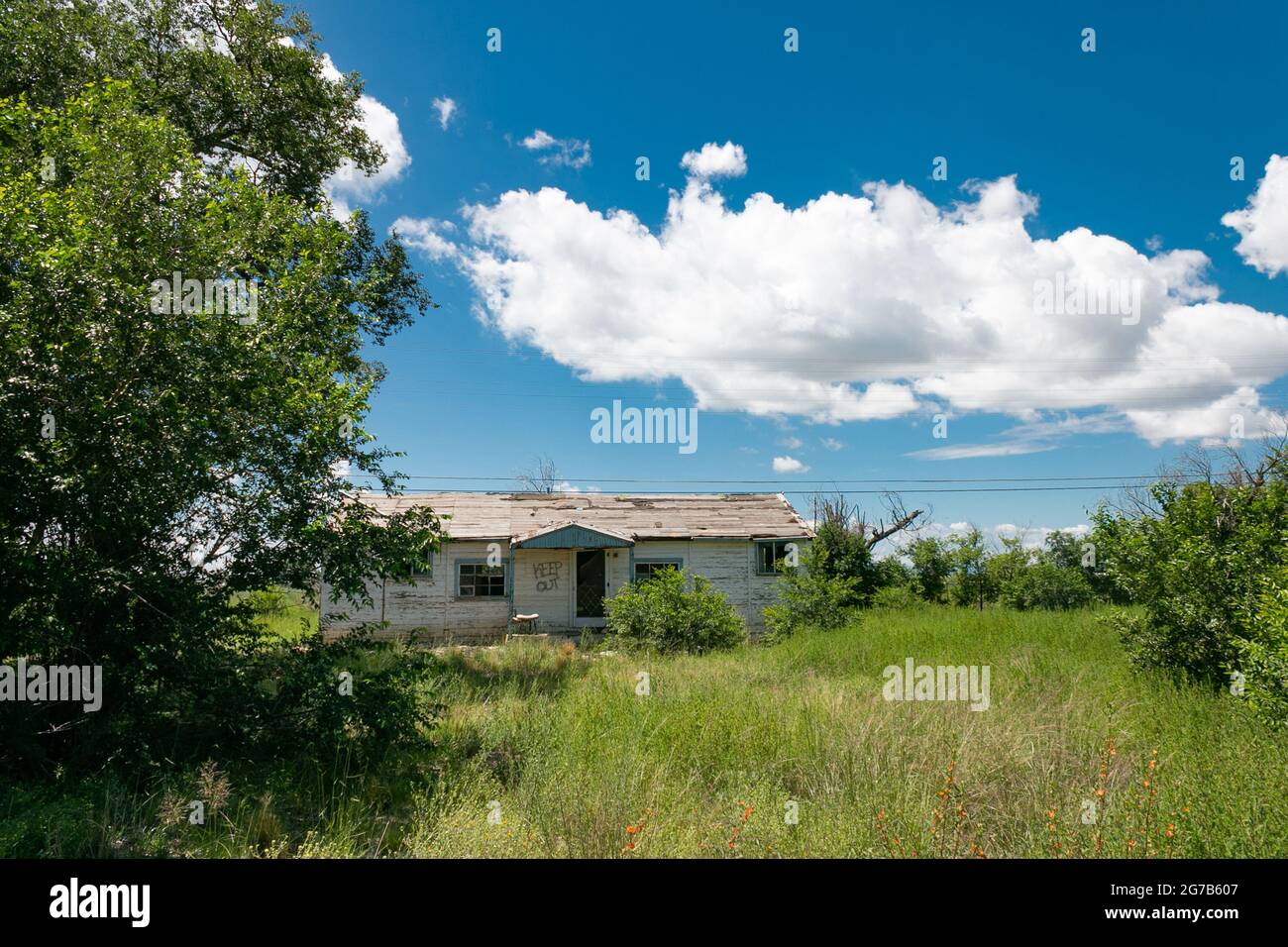 derelict store and garage buildings along Route 66 in moriarty, New