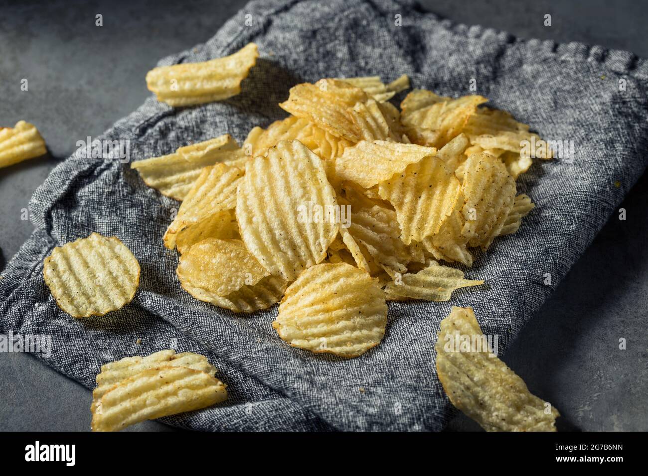 Fatty Ruffled Potato Chips Ready to Eat Stock Photo