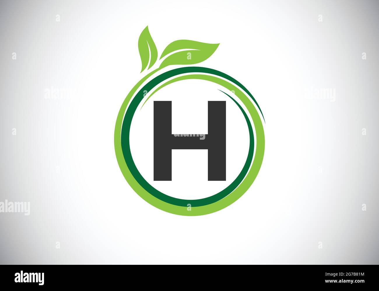 Initial H monogram letter alphabet in a spiral with green leaves. Font emblem. Nature icon sign symbol. Stock Vector