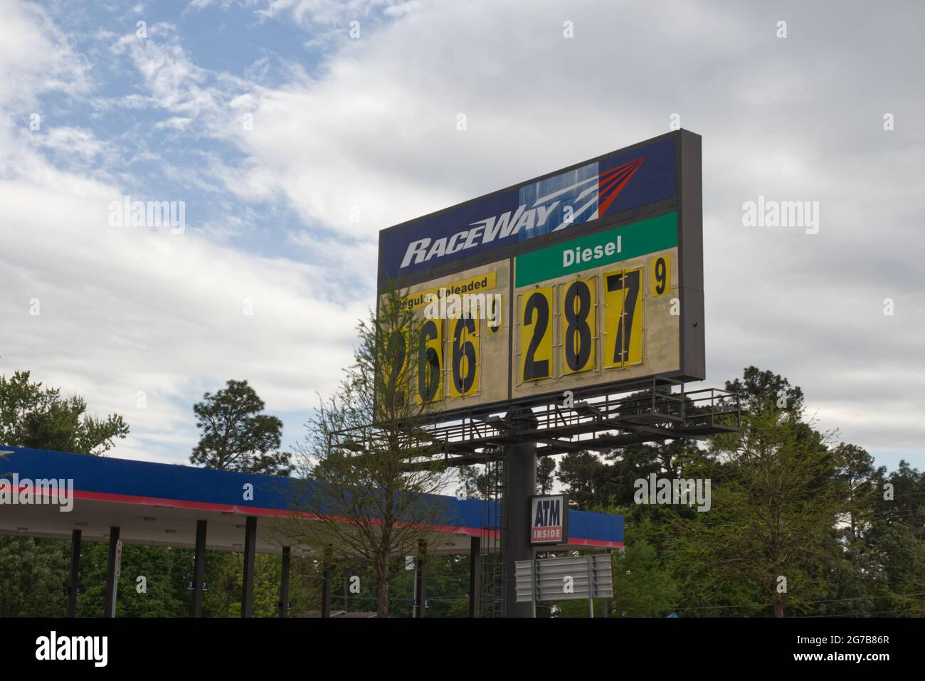 Augusta, Ga USA 04 18 21 Gas price billboard as Raceway gas station