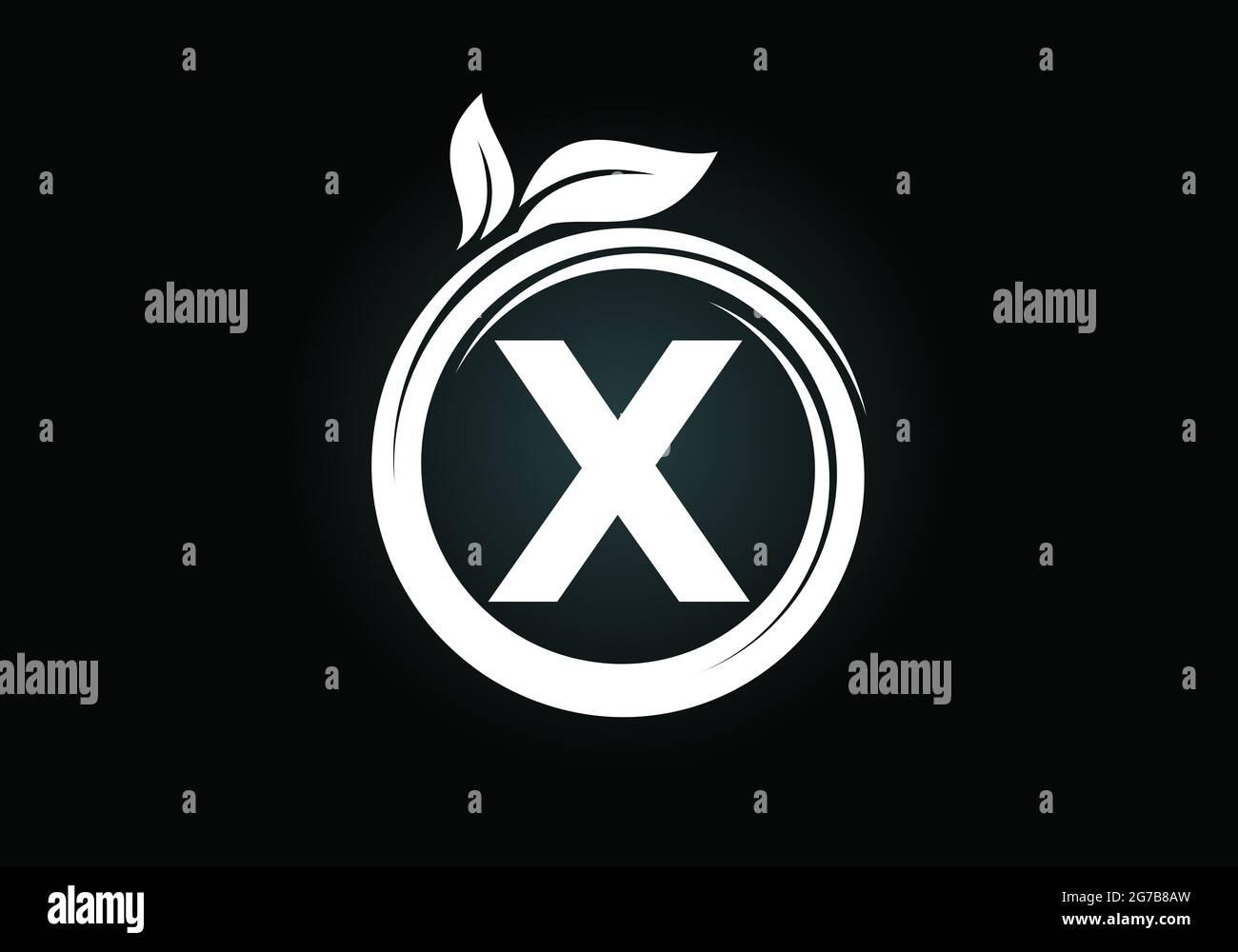 Initial X monogram letter alphabet in a spiral with green leaves. Font emblem. Nature icon sign symbol. Stock Vector