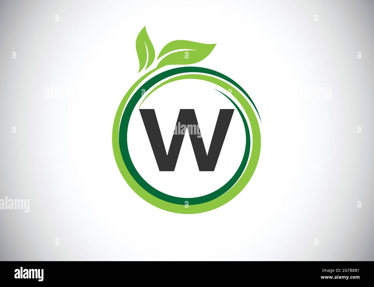 Initial W monogram letter alphabet in a spiral with green leaves. Font ...