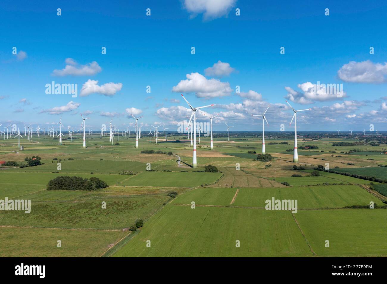 Aerial view with wind farm, Arle, Lower Saxony, Germany Stock Photo