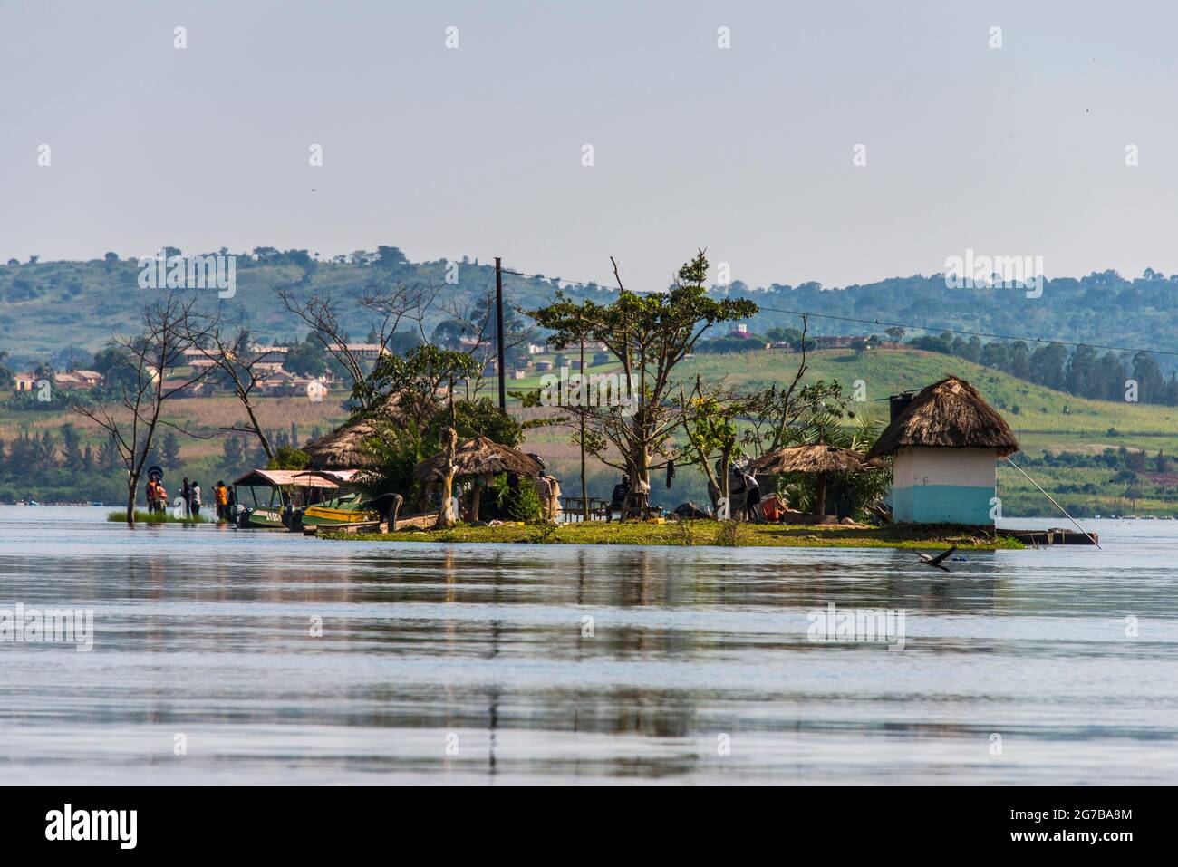 Little island at the source of the Nile, where the Nile starts, Jinja, Uganda, Africa Stock Photo
