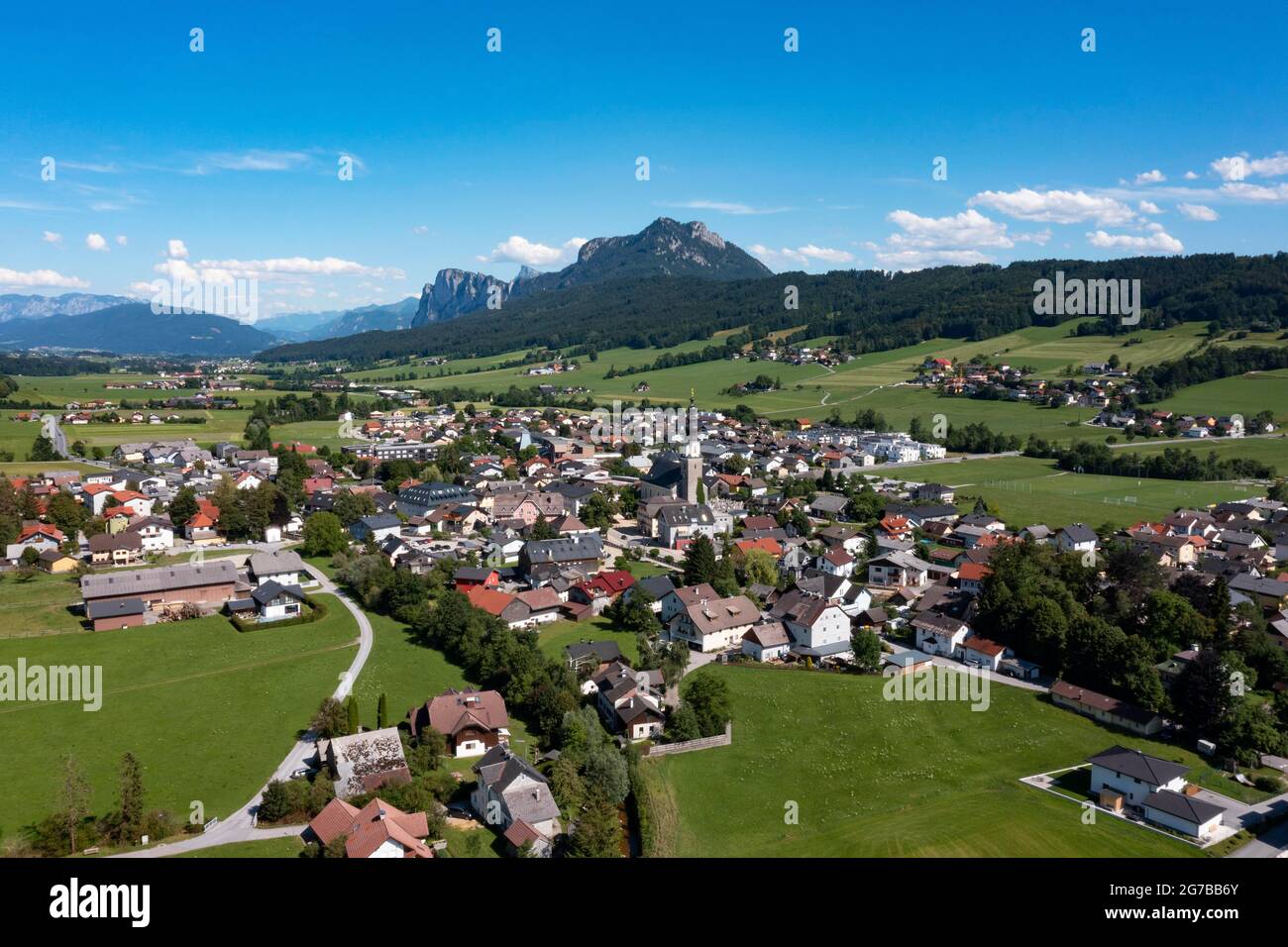 Drone shot, Thalgau, Flachgau, Land Salzburg, Austria Stock Photo