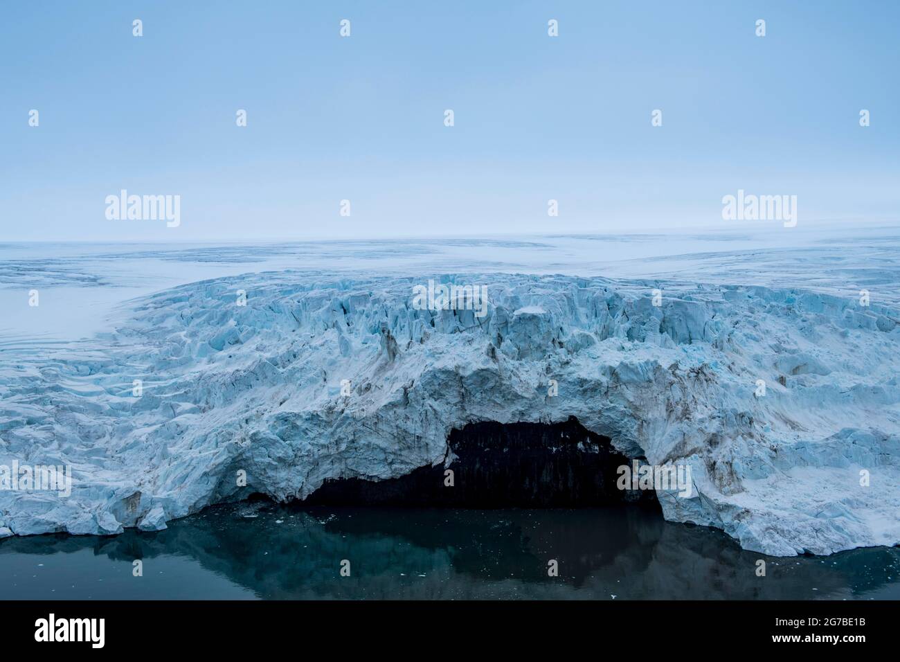 Aerial of the massive glacier of Alexandra land, Franz Josef Land archipelago, Russia Stock Photo