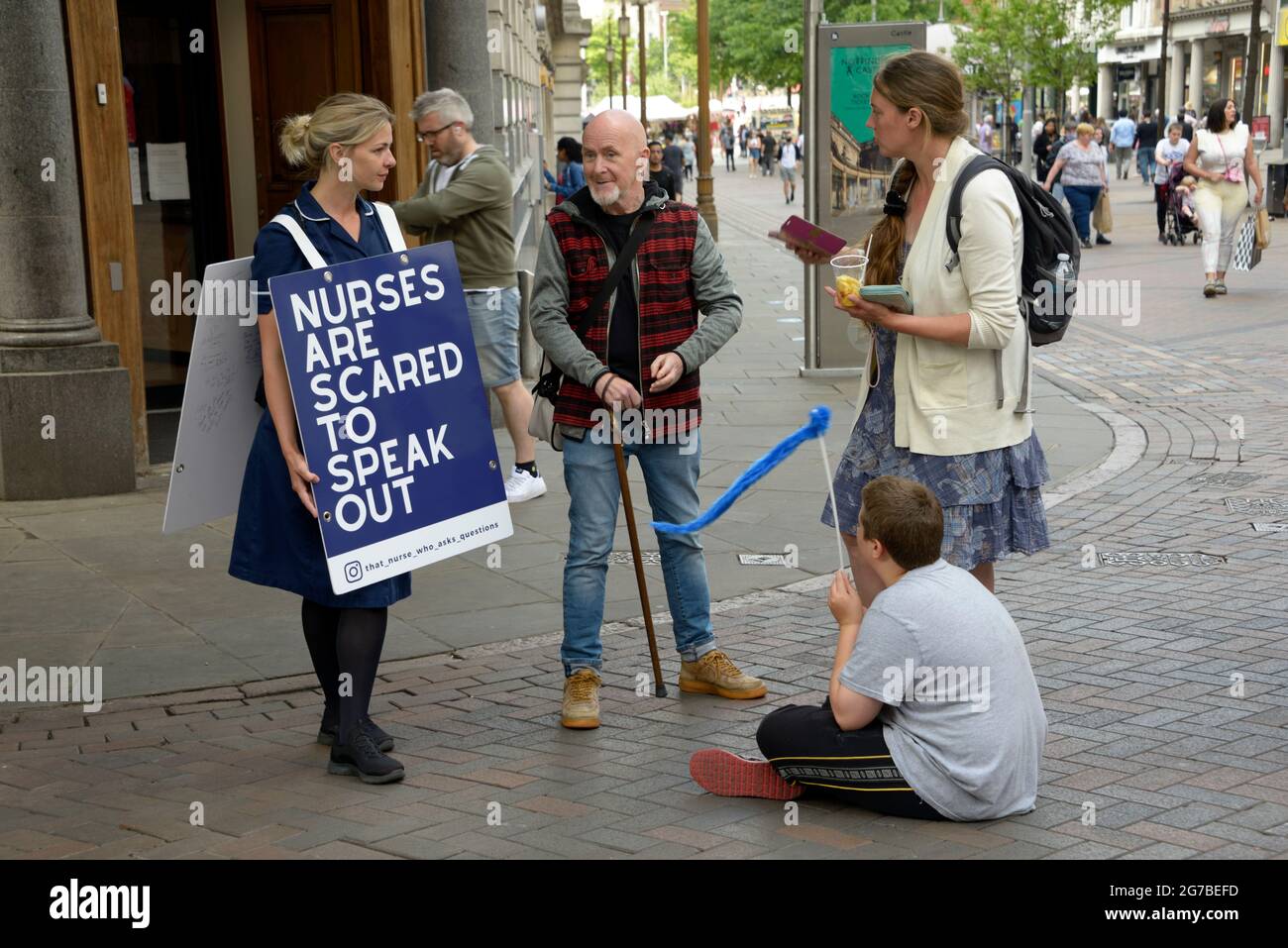 Nurse protesting, in Nottingham. Stock Photo