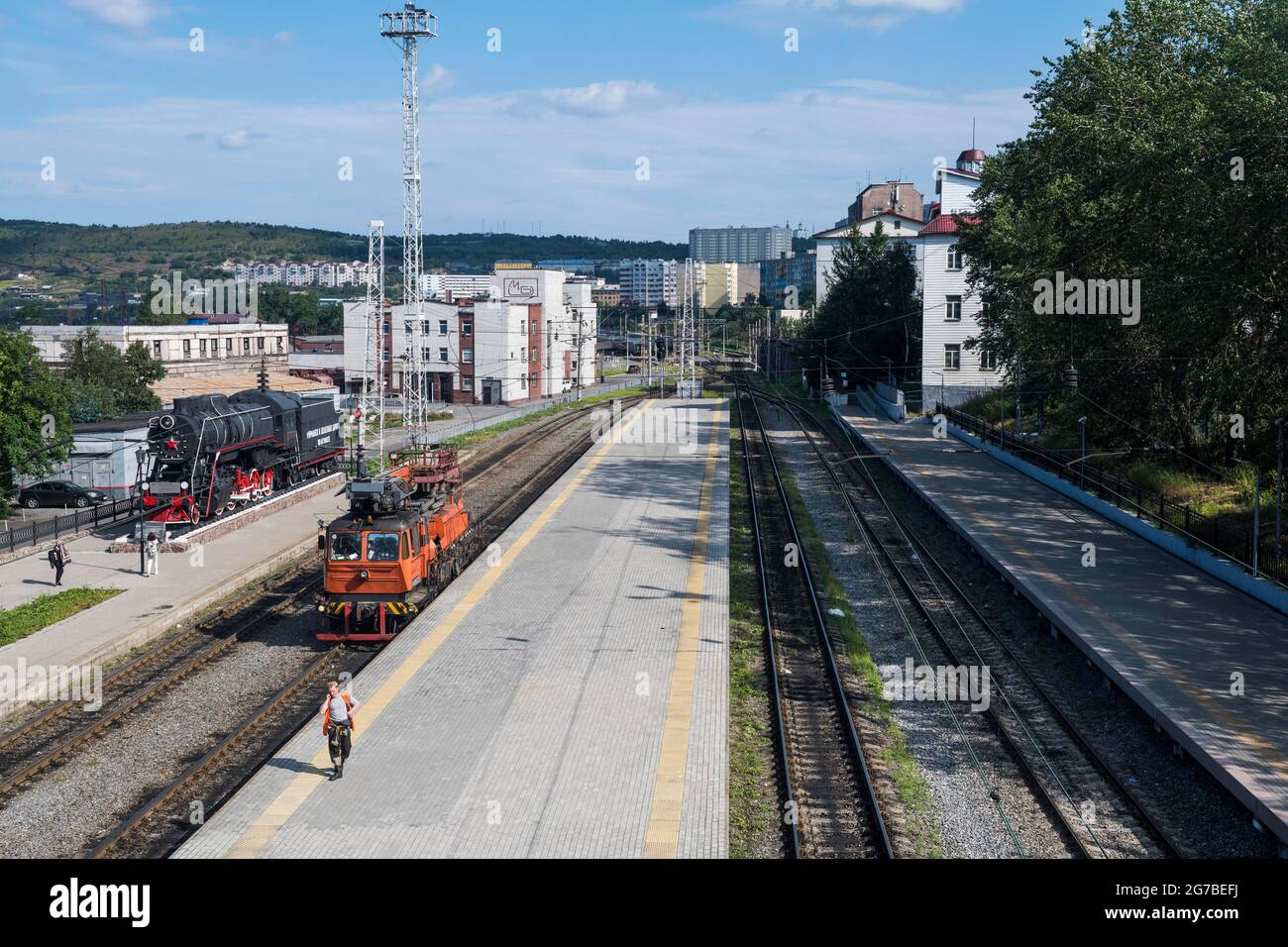Overlook over the Railway station in Murmansk, Russia Stock Photo