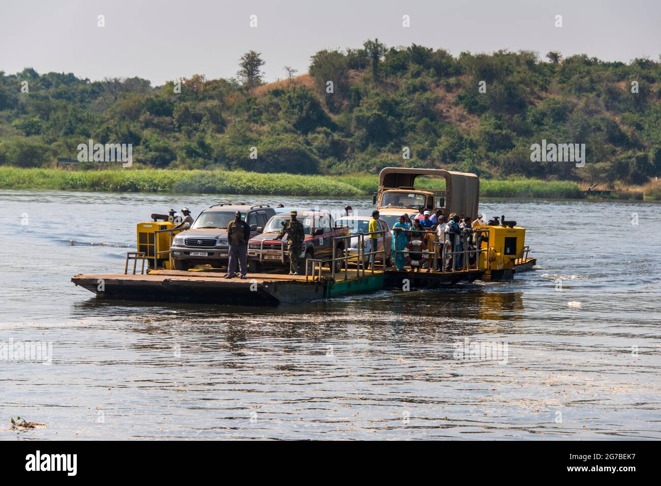 Ferry over the Nile in the Murchison Falls National Park, Uganda, Africa Stock Photo