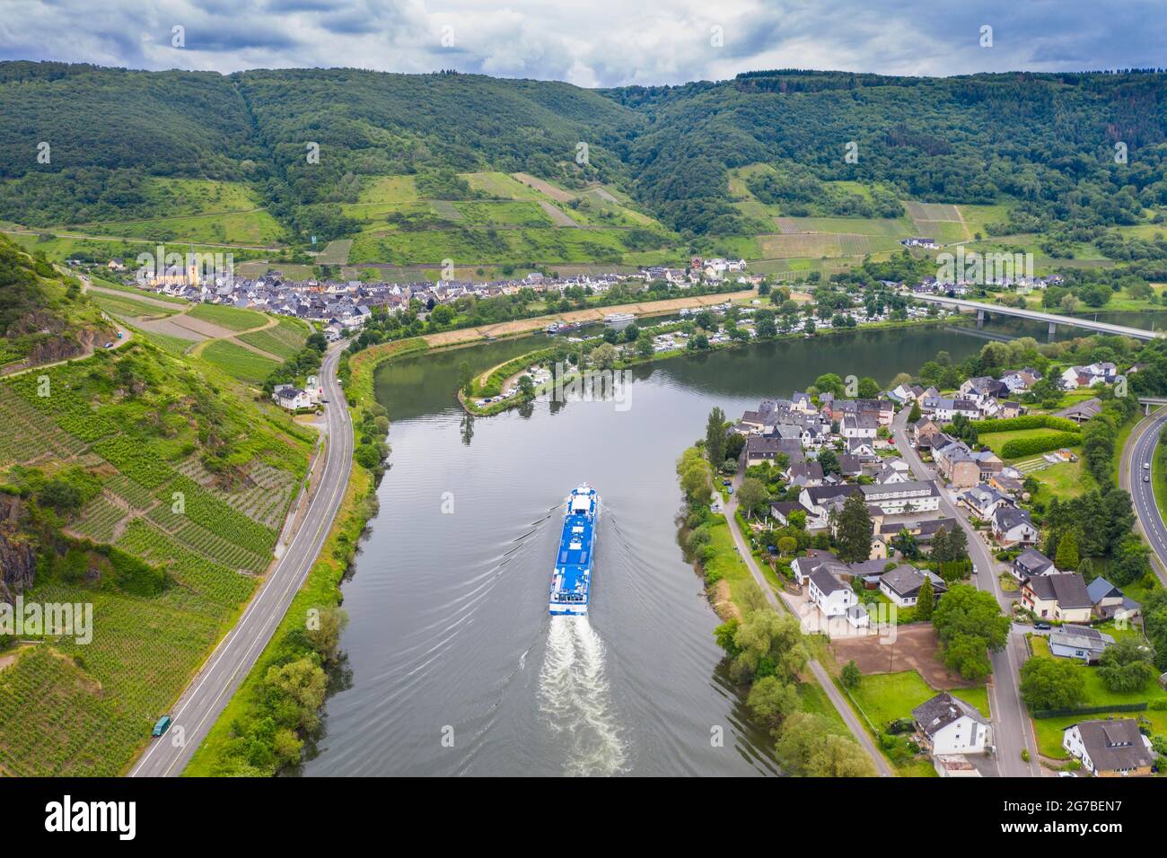 River cruise ship on the Moselle, Moselle valley, Germany Stock Photo