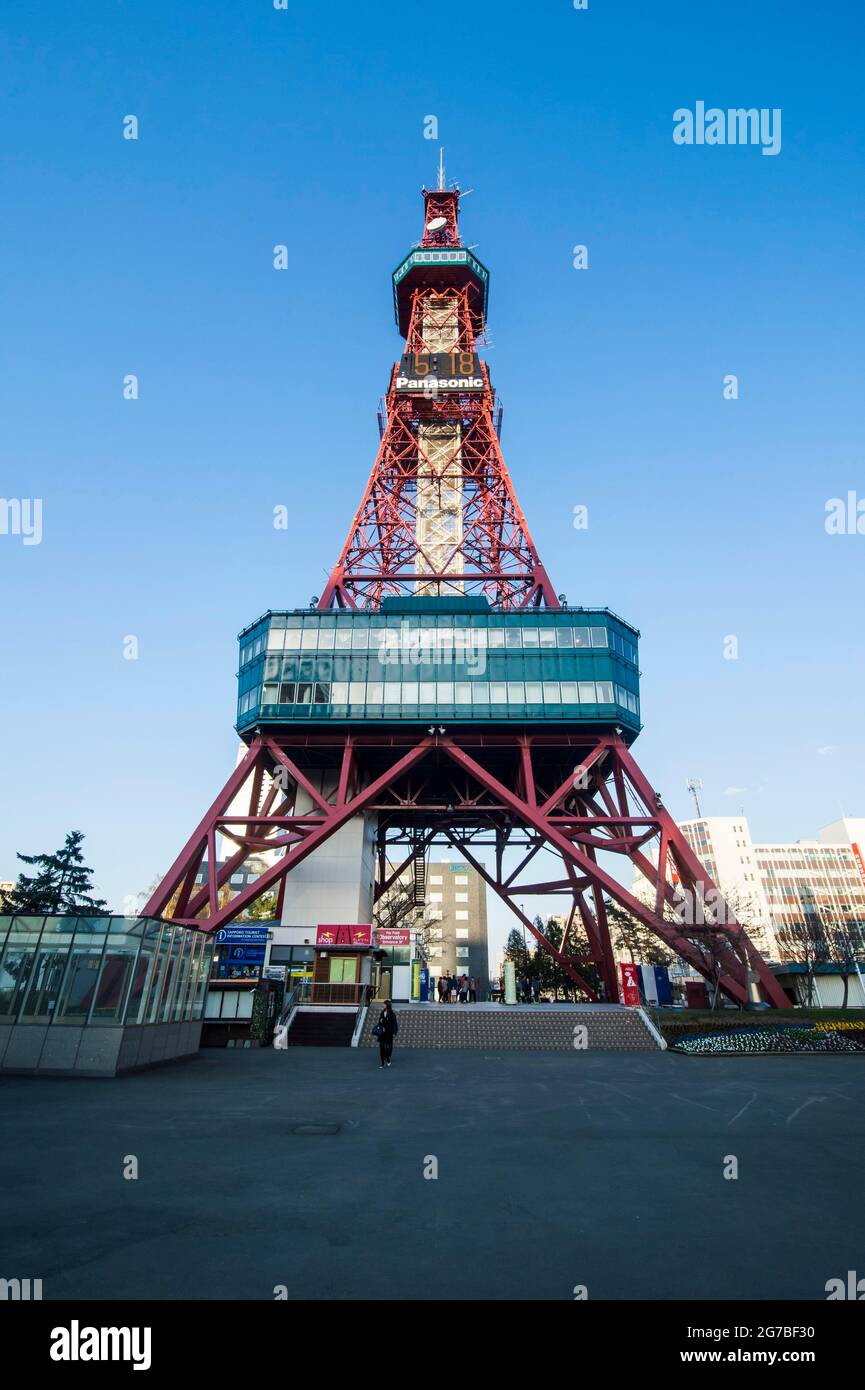 TV tower in downtown Sapporo, Odori Park, Hokkaido, Japan Stock Photo