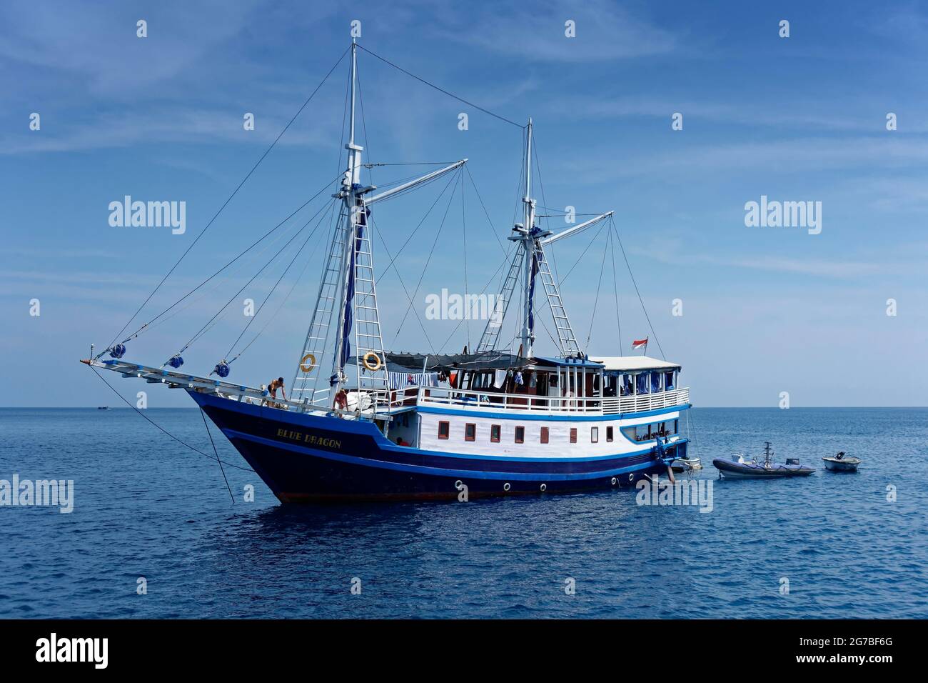 Blue Dragon, Sea Sailing Schooner, Sea Sailing Ship, Diving Ship, Liveaboard, Liveaboard, Flores Sea, Komodo National Park, Lesser Sunda Islands Stock Photo