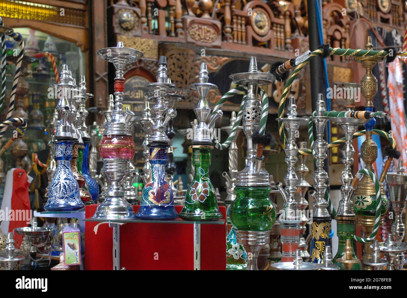 Arab hookah, bazaar, souk, souq, cairo, hookah, shisha, sheesha, nargileh, egypt Stock Photo