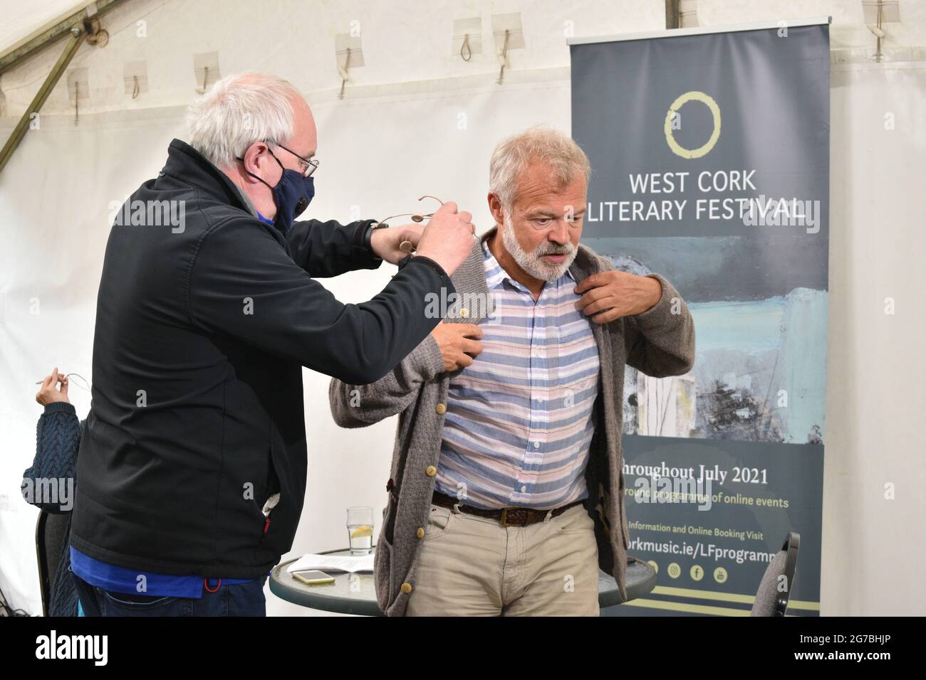 Bantry, West Cork, Ireland. 12th July 2021. West Cork Literary Festival last day of live outdoor events featuring numerous writers. Pictured below book writer and presenter Graham Norton during the sound check at the festival. Credit: Karlis Dzjamko/Alamy Live News Stock Photo