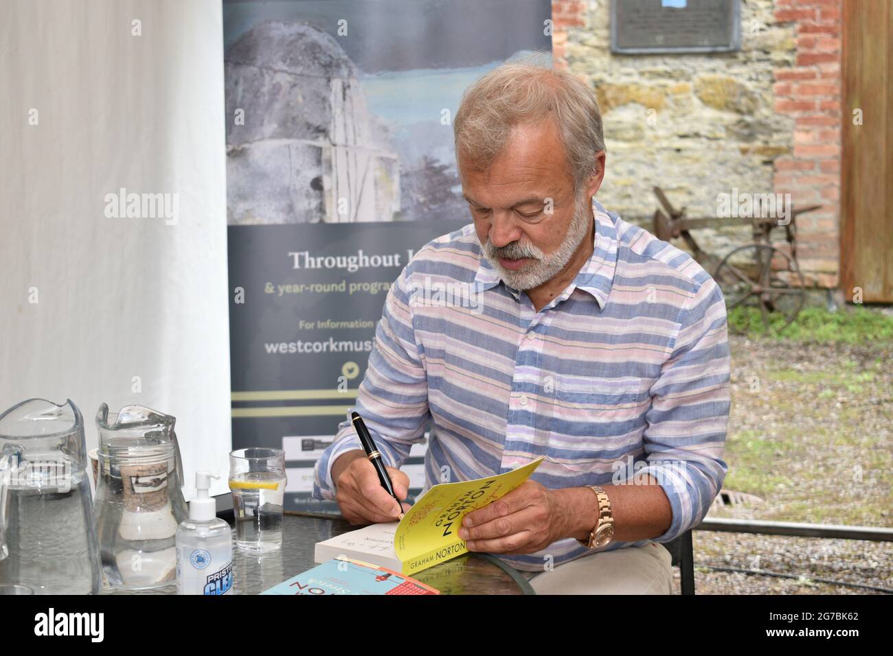 Bantry, West Cork, Ireland. 12th July 2021. West Cork Literary Festival last day of live outdoor events featuring numerous writers. Pictured below book writer and presenter Graham Norton who was signing books at the West Cork Literary festival 2021. Credit: Karlis Dzjamko/Alamy Live News Stock Photo