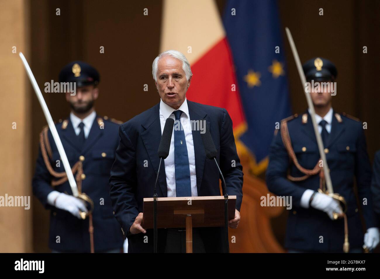 Rome, Italy. 12th July, 2021. The president of CONI Giovanni Malago' during the official visit of the football Italy National team, after winning the UEFA Euro 2020 Championship.Rome (Italy), July 12th 2021 Photo Pool Augusto Casasoli Insidefoto Credit: insidefoto srl/Alamy Live News Stock Photo