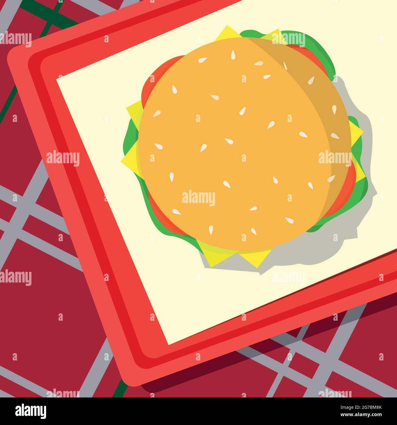 Fast food lying on a tray, checkered tablecloth - Vector illustration Stock Vector