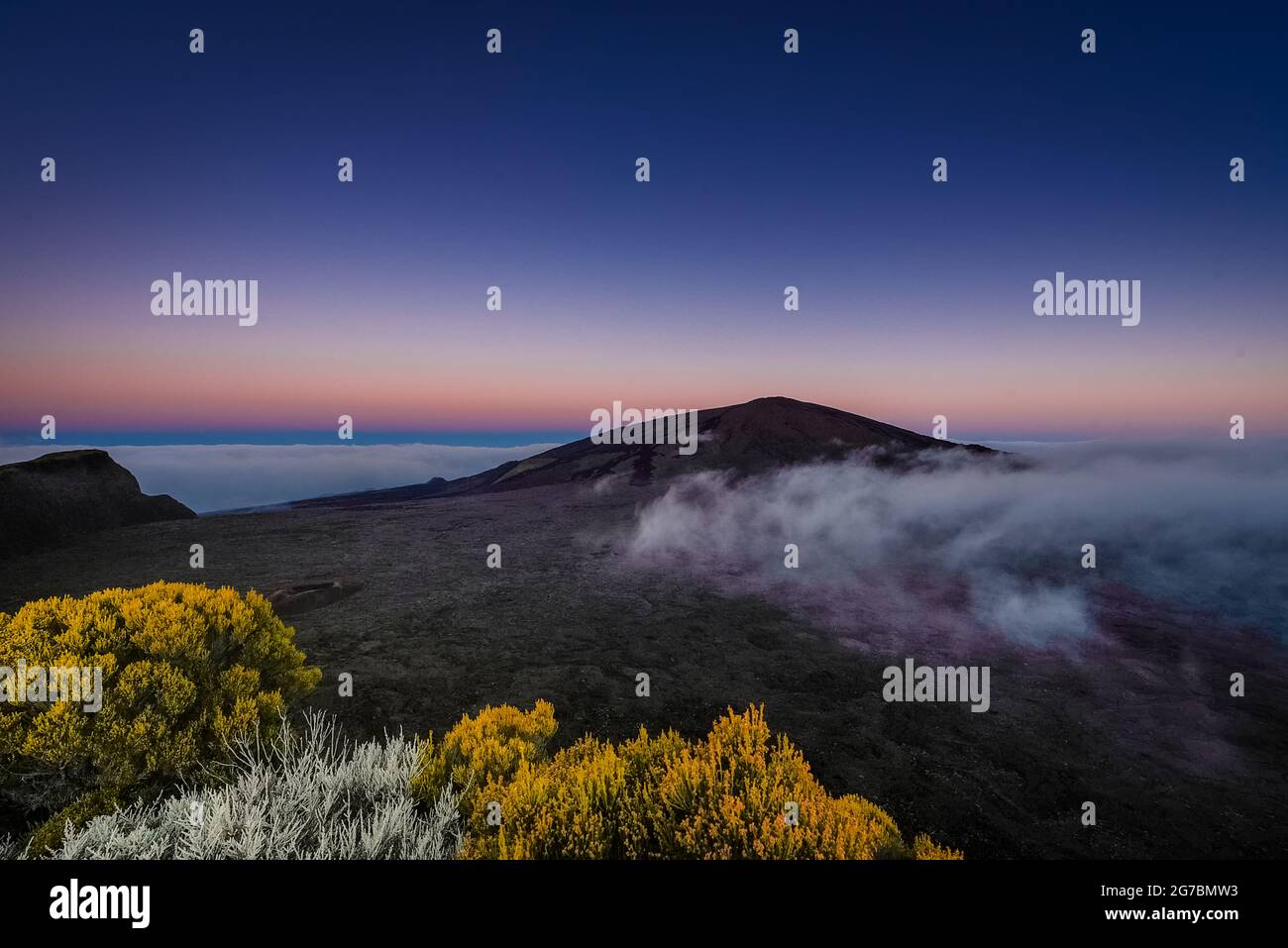 Piton de la fournaise at sunset Stock Photo Alamy