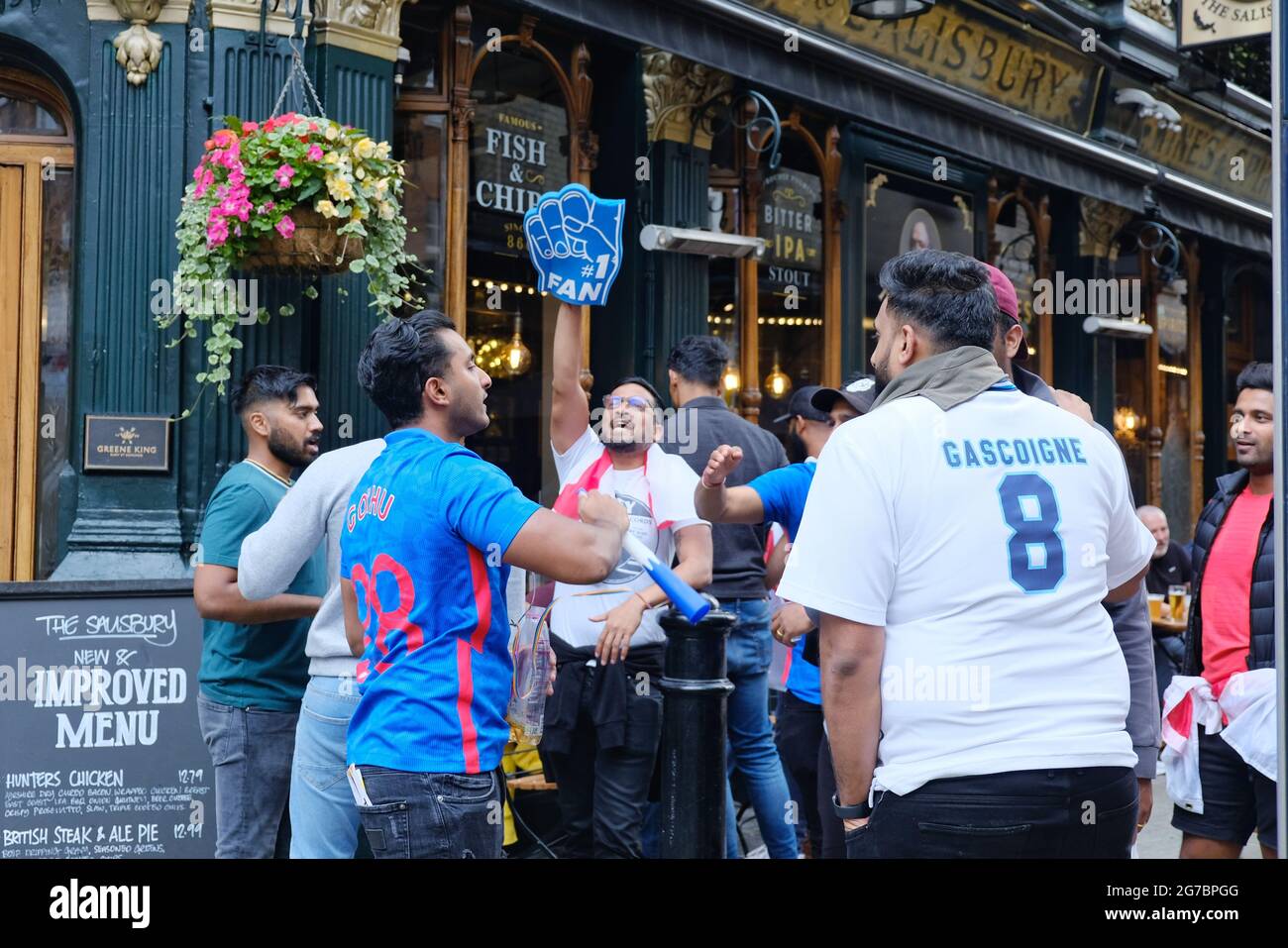 England football fans gather outside a West End pub ahead of the Euro