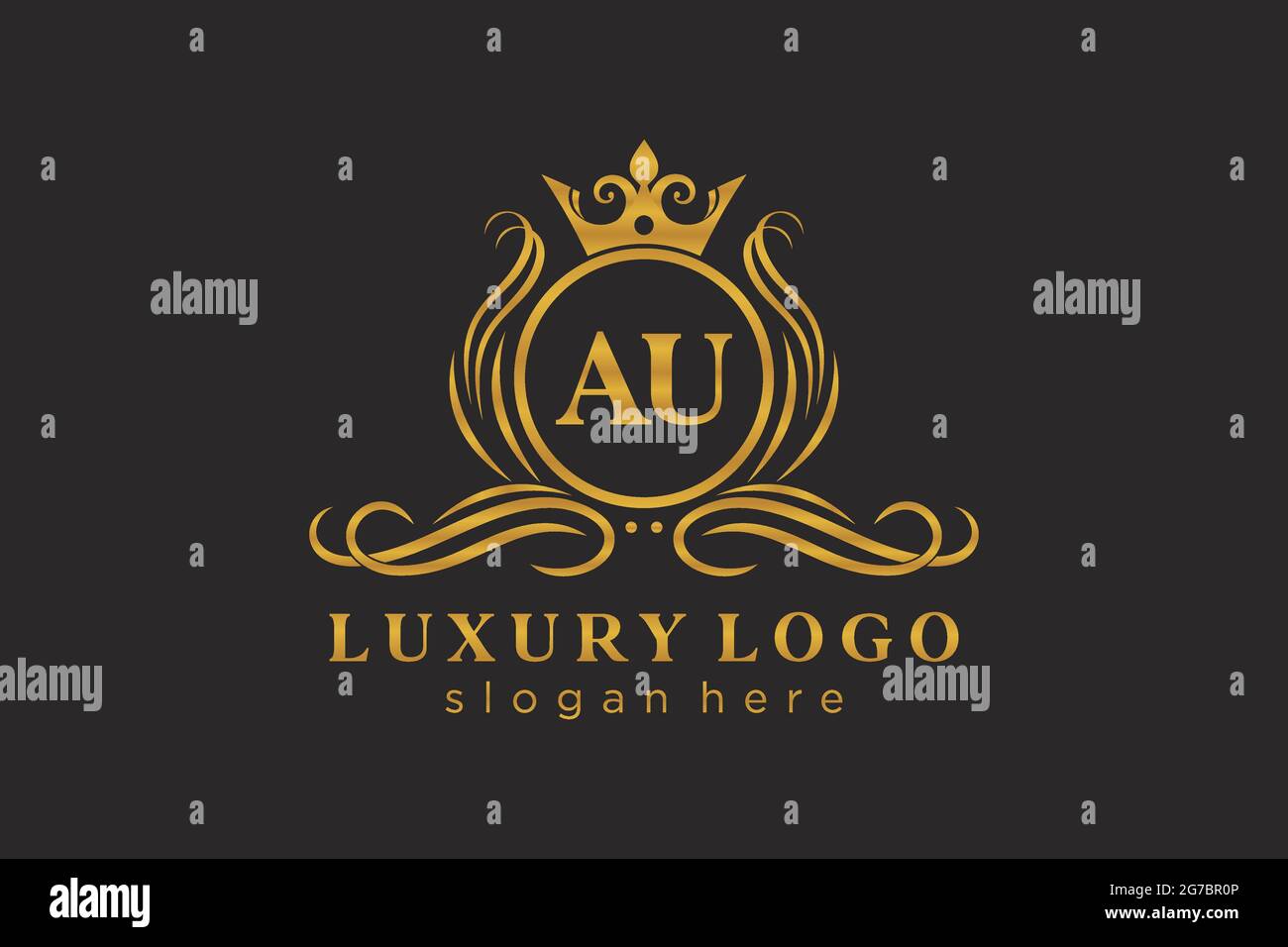 AU Letter Royal Luxury Logo template in vector art for Restaurant, Royalty, Boutique, Cafe, Hotel, Heraldic, Jewelry, Fashion and other vector illustr Stock Vector