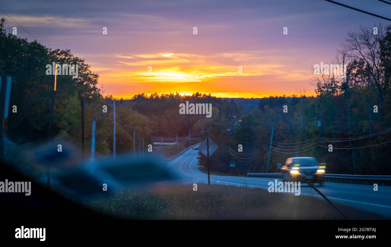 Driving During Sunset to Portland Maine Stock Photo Alamy