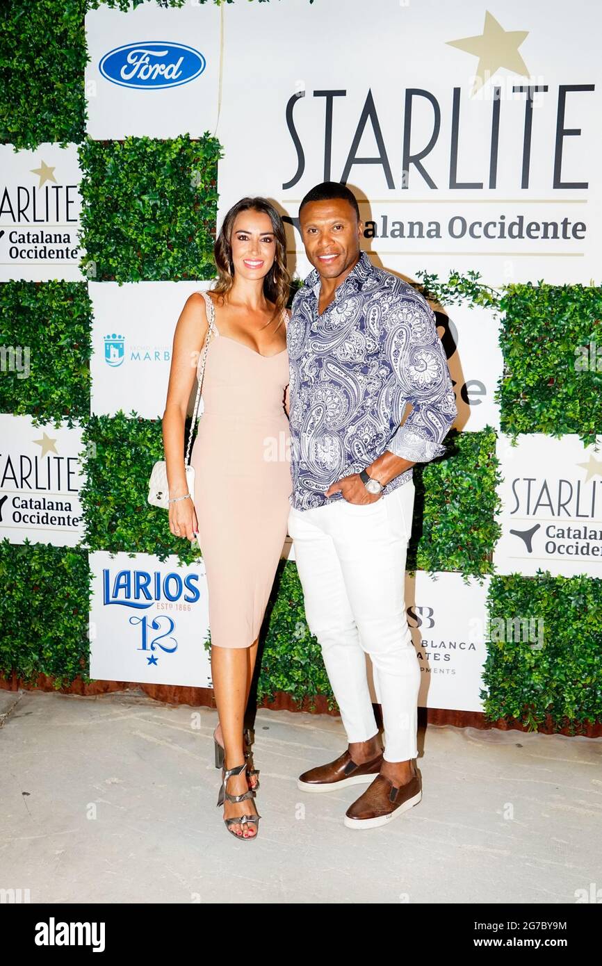 Marbella, Spain. 12th July, 2021. Model Silvia Nistal and former football player and coach Julio Baptista attend a photocall prior to Pablo Alboran concert during the Starlite Catalana Occidente festival in Marbella. (Photo by Francis Gonzalez/SOPA Images/Sipa USA) Credit: Sipa USA/Alamy Live News Stock Photo