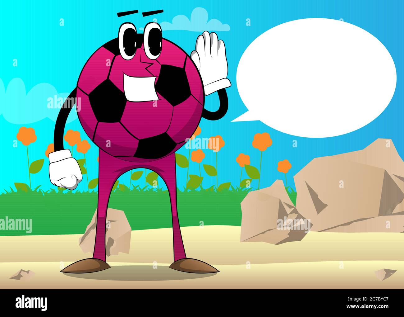 Soccer ball holds hand at his ear, listening. Traditional football ball