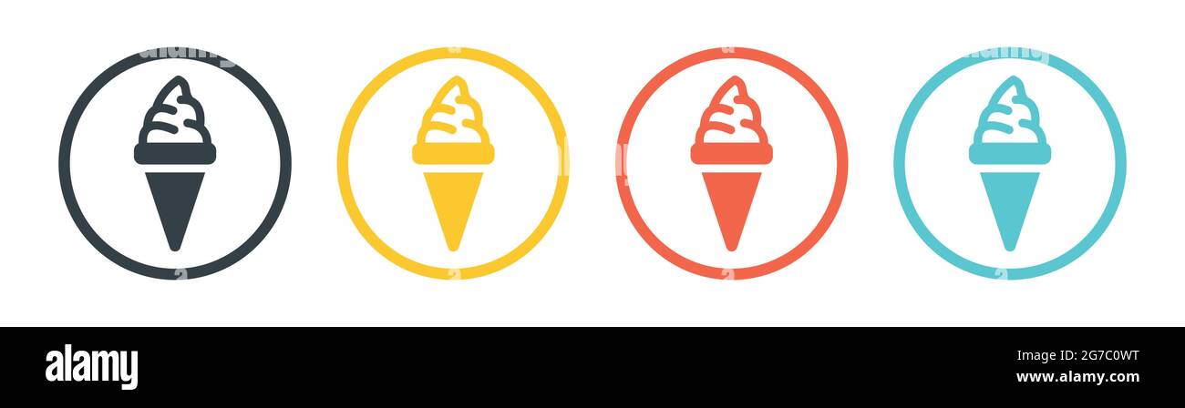 Collection of gelato ice cream in waffle cones icon vector isolated on ...