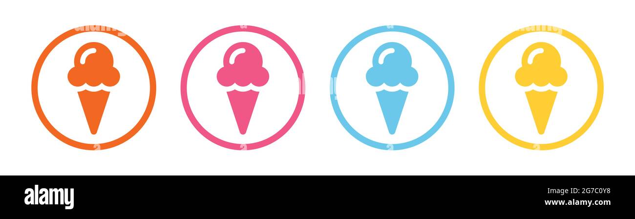Collection of gelato ice cream in waffle cones icon vector isolated on ...