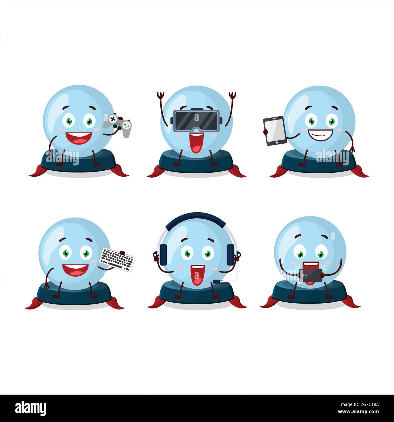 Crystal ball cartoon character are playing games with various cute