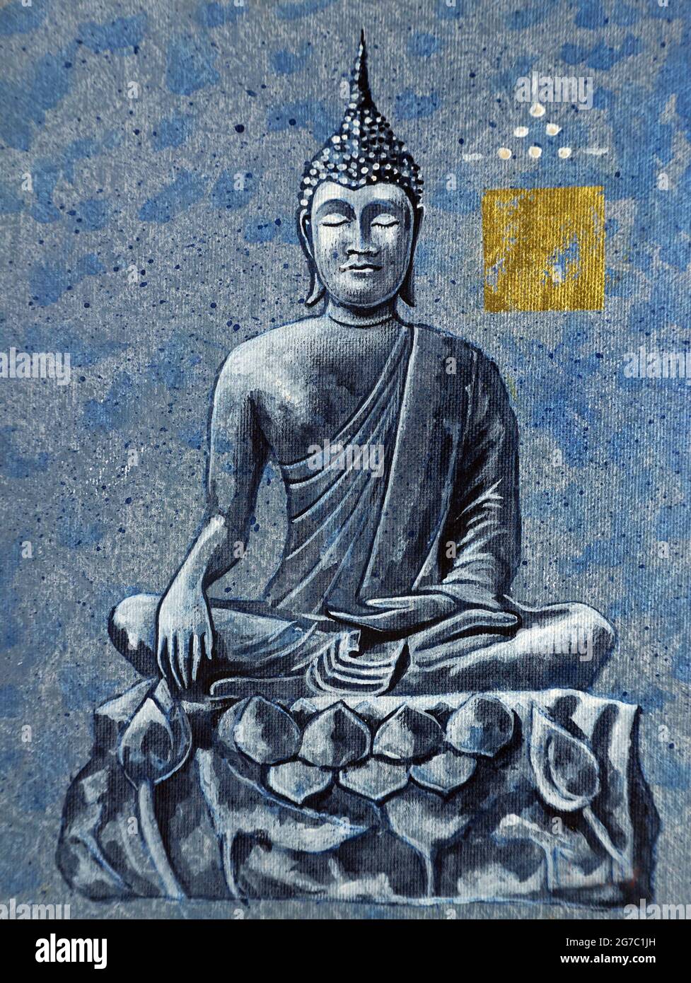 Art painting Oil color ,temple,, Buddha statue ,realistic painting