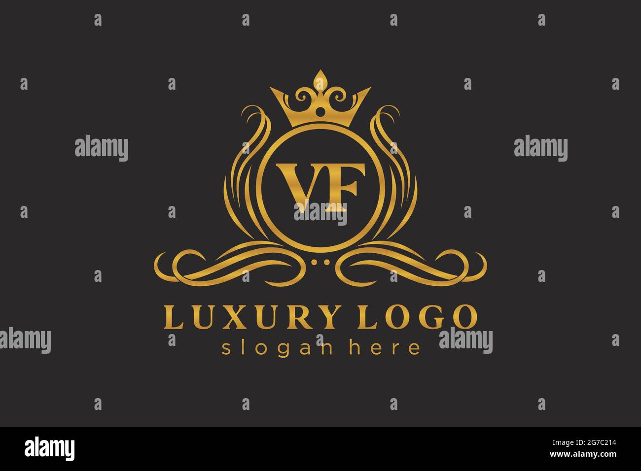 VF Letter Royal Luxury Logo template in vector art for Restaurant, Royalty, Boutique, Cafe, Hotel, Heraldic, Jewelry, Fashion and other vector illustr Stock Vector