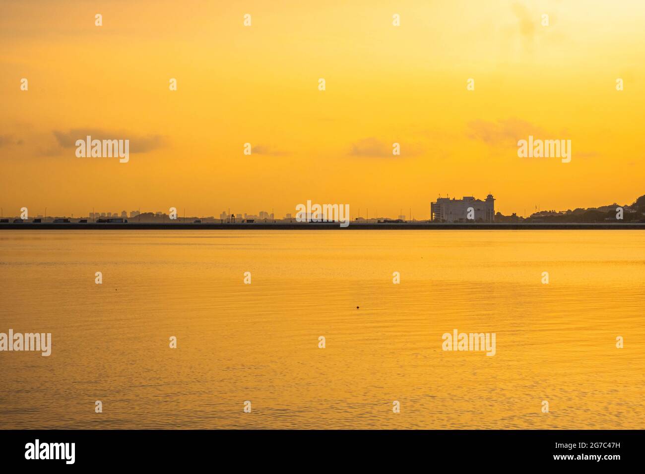 Distance view of the causeway that connects Singapore and Malaysia. Stock Photo