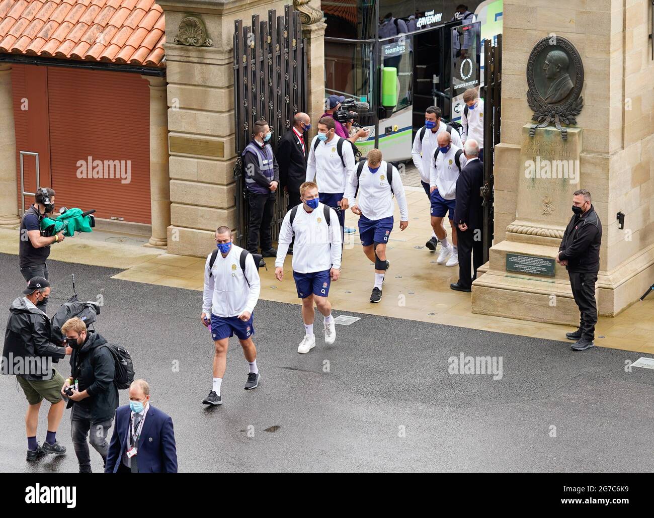 England captain Lewis Ludlow leads his team through the gates of Twickenham Stadium before the England -V- Rugby Canada match on Saturday, July 10, 20 Stock Photo