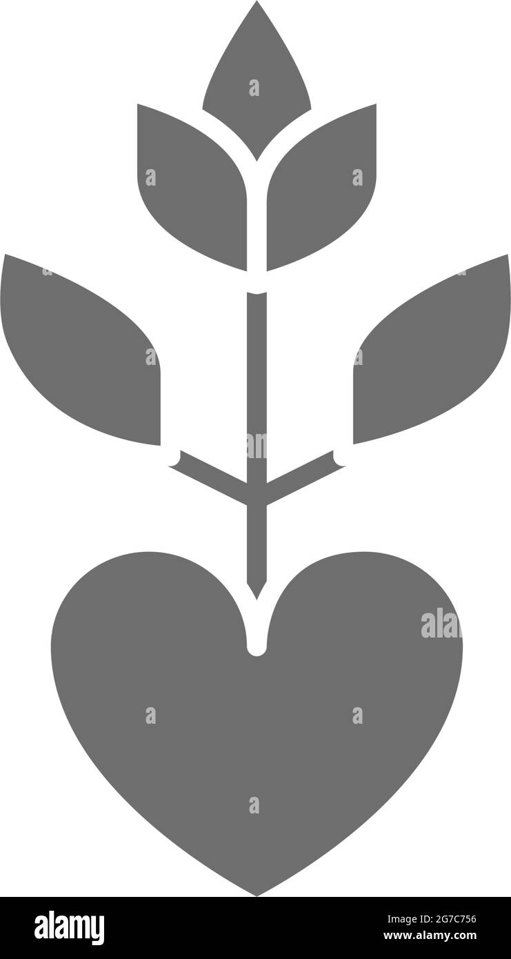 Herbs for the heart, herbal medicine grey icon. Stock Vector