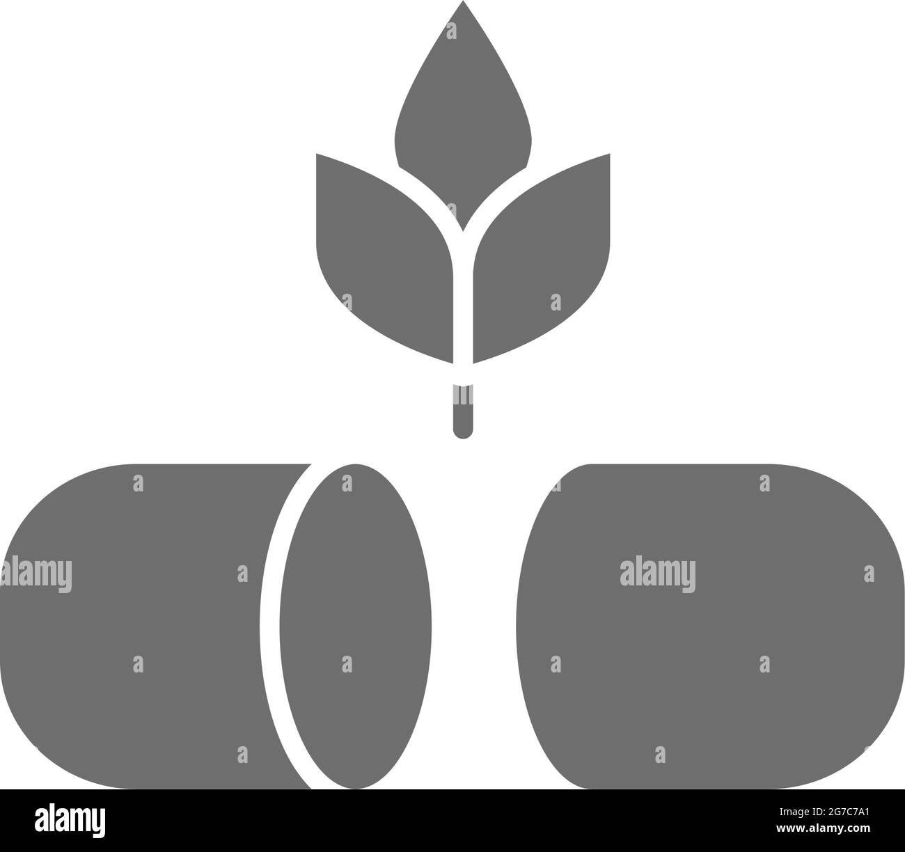 Plant with pill, herbal medicine grey icon. Stock Vector