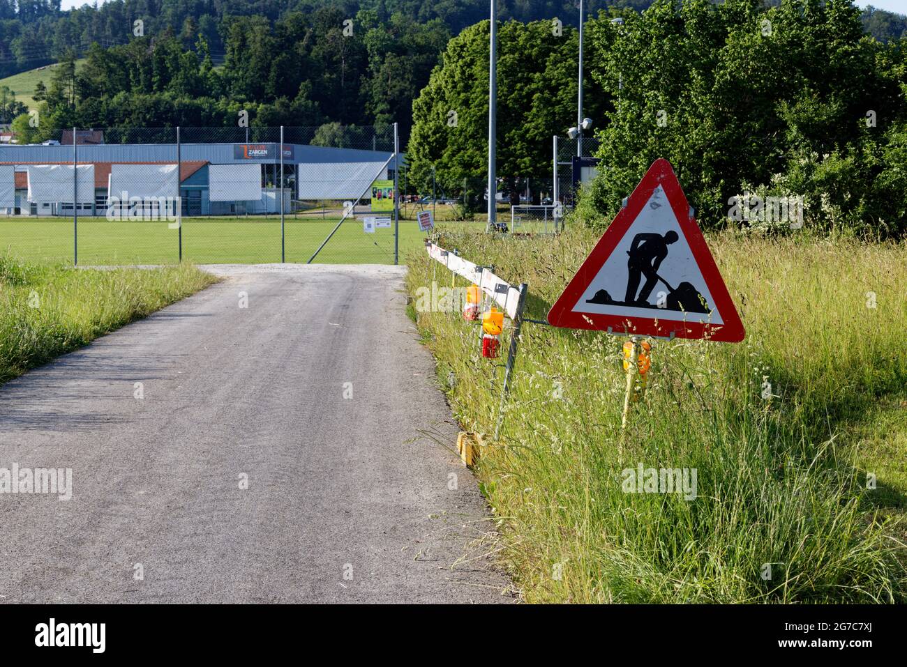 Road signs attention construction site hi-res stock photography and ...
