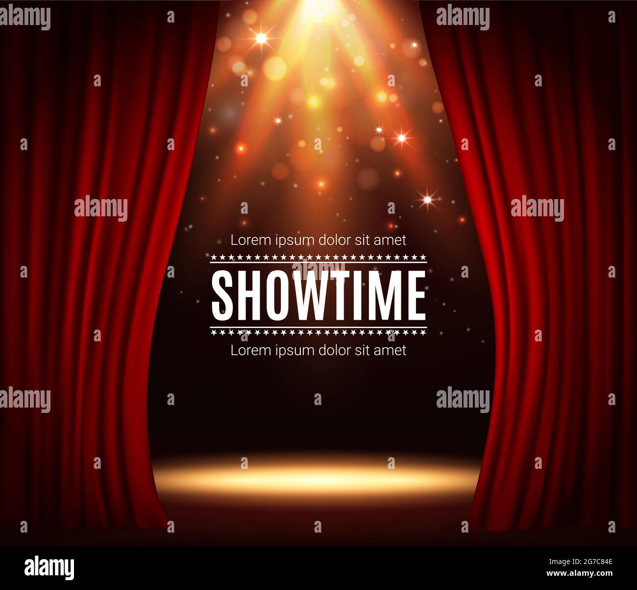 Stage with red curtains, theater scene vector background with spotlight  illumination and sparkles. Showtime poster for performance, music show or  conc Stock Vector Image & Art - Alamy
