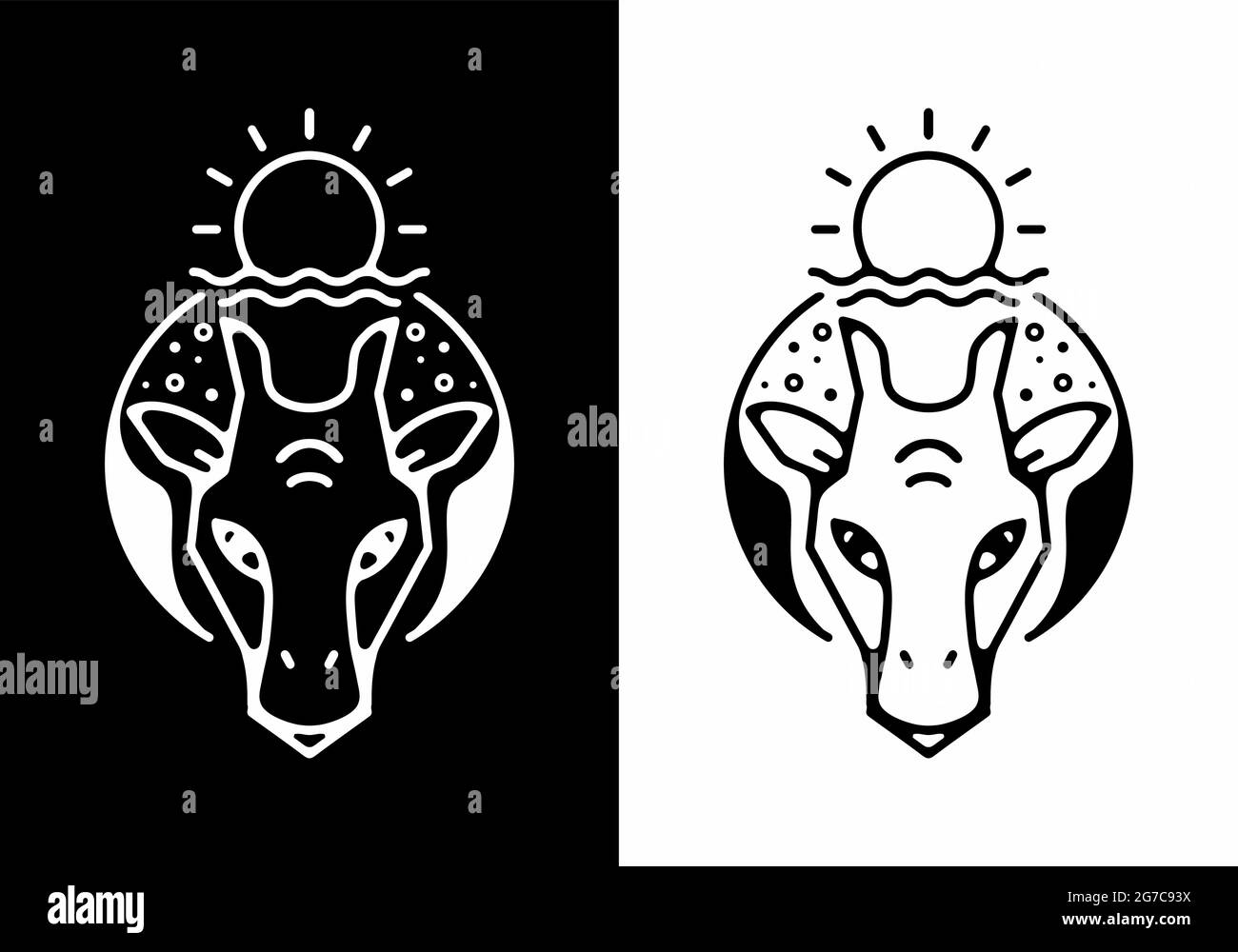 Black and white line art of giraffe head design Stock Vector