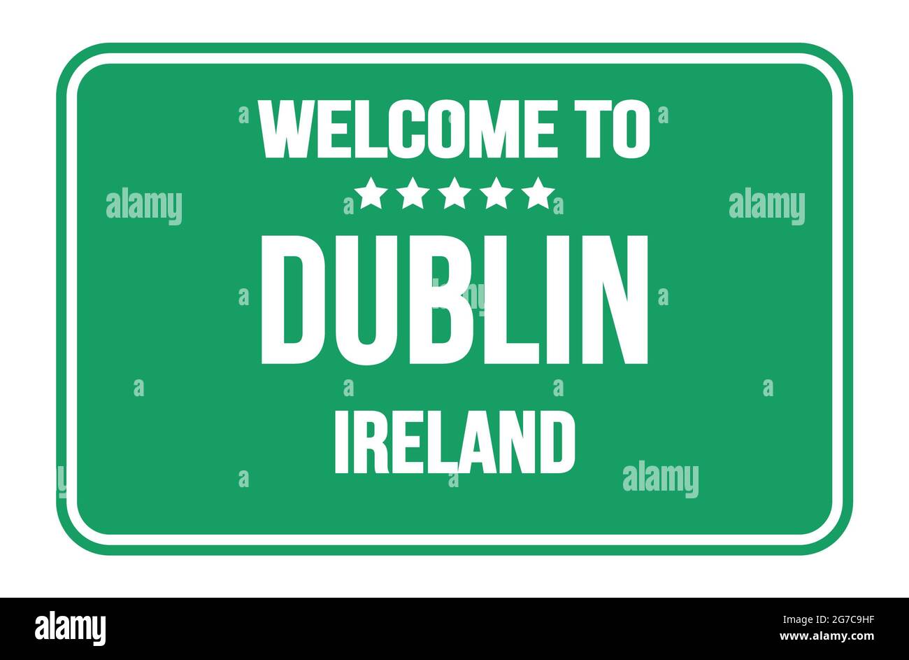 TO DUBLIN IRELAND, on green rectangle street sign stamp Stock