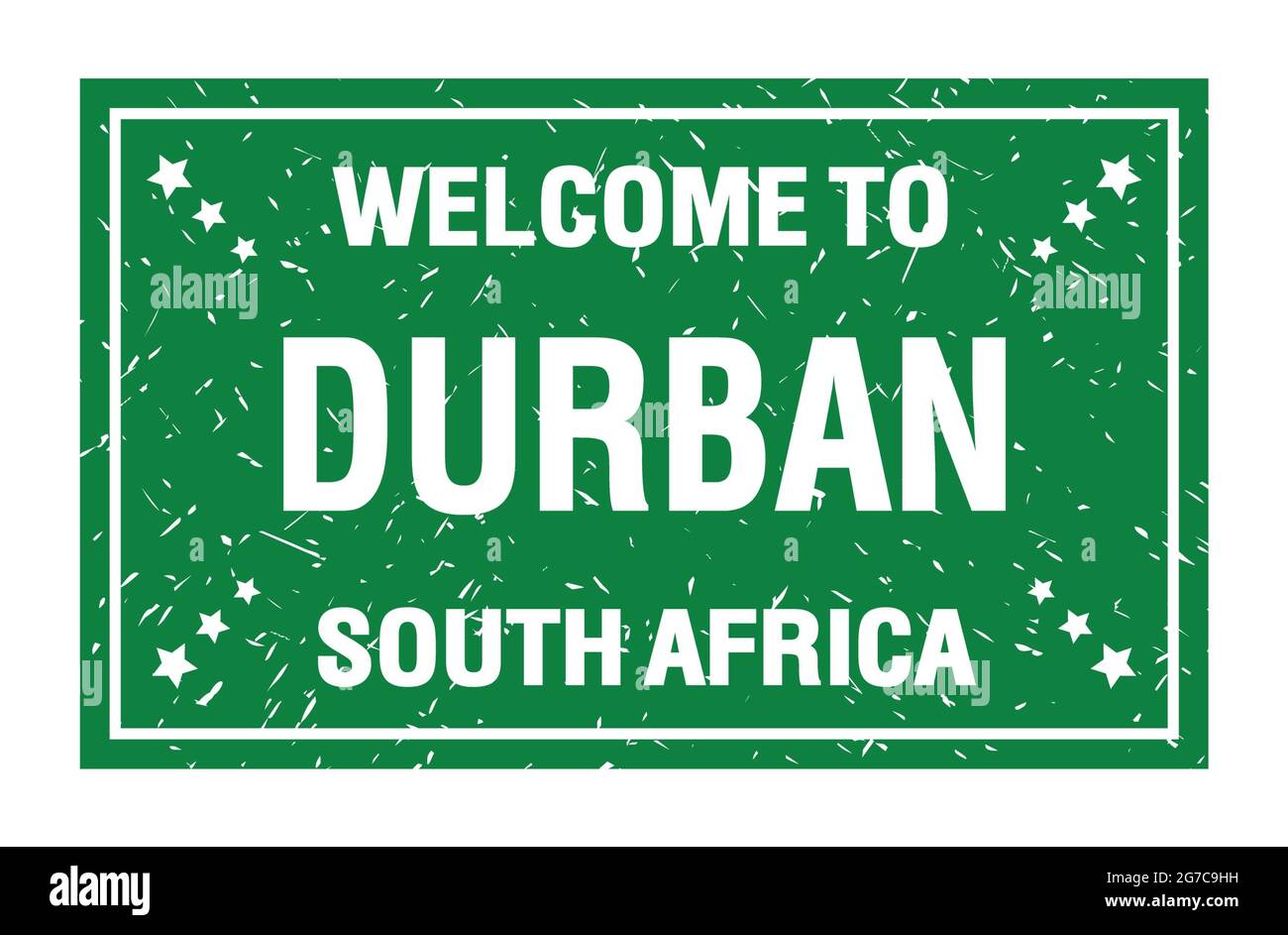 TO DURBAN SOUTH AFRICA, words written on green rectangle flag