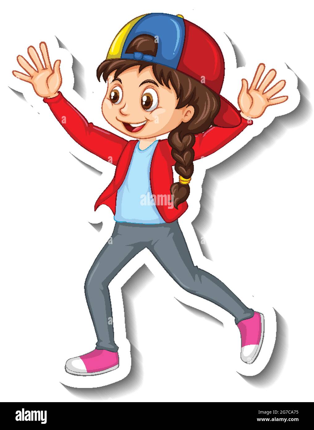 Sticker happy girl cartoon character illustration Stock Vector Image ...