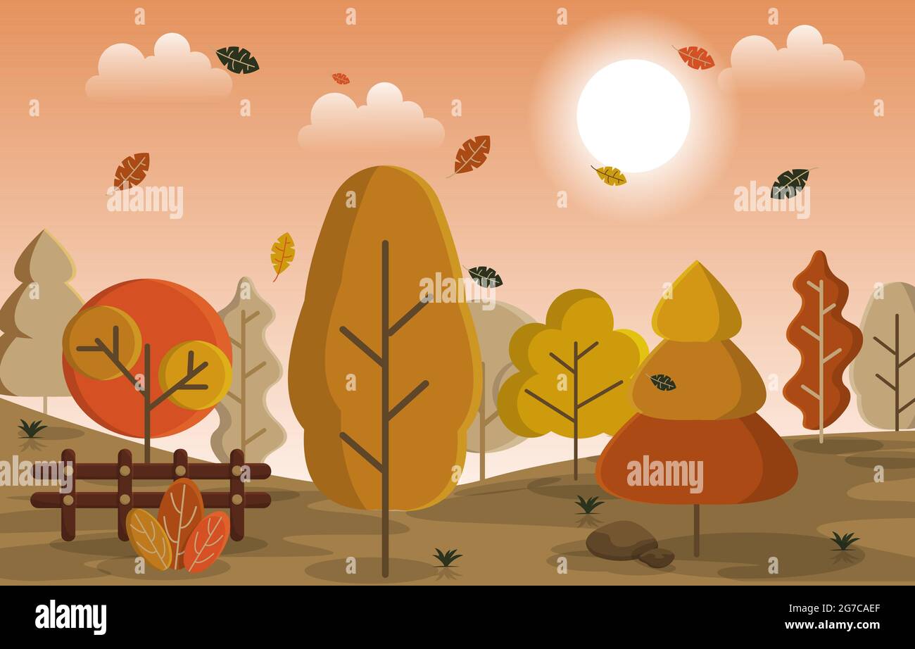 Autumn Fall Season Countryside Hills Nature Landscape Illustration Stock Vector