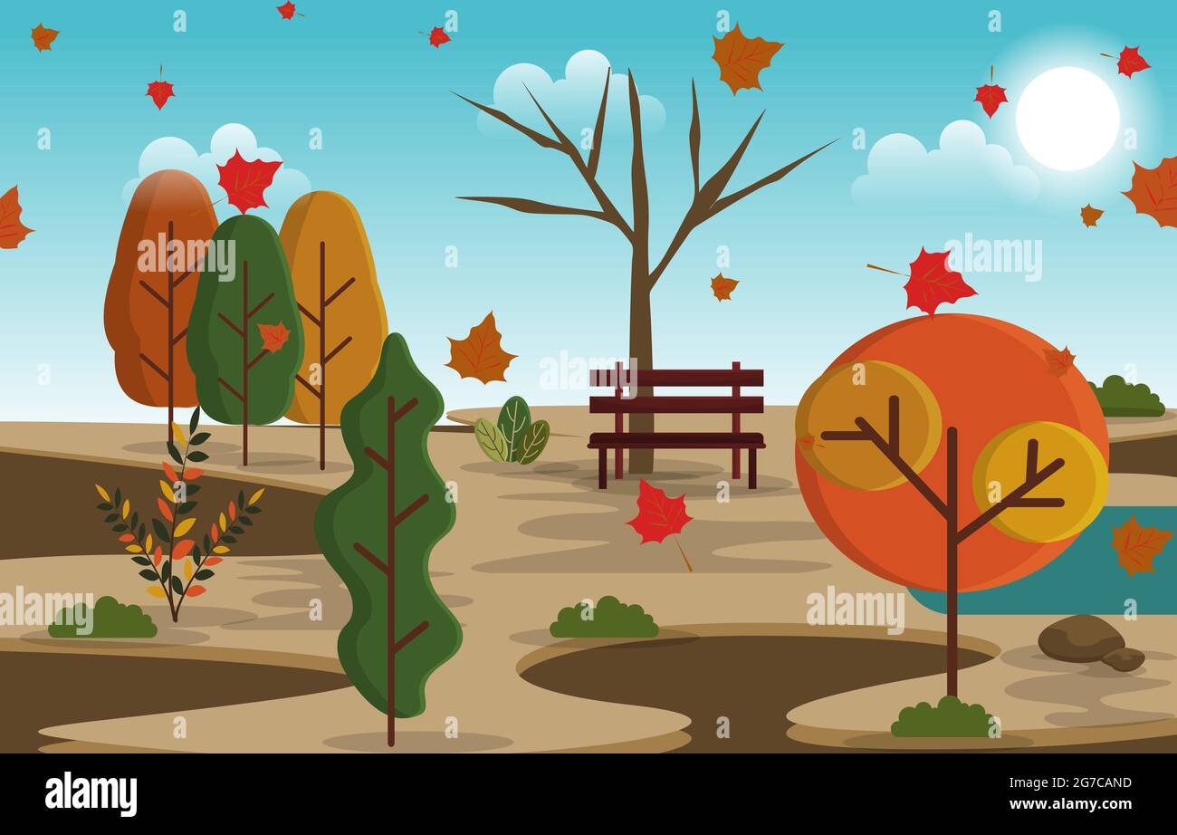 Autumn Fall Season Countryside Park Nature Landscape Illustration Stock Vector