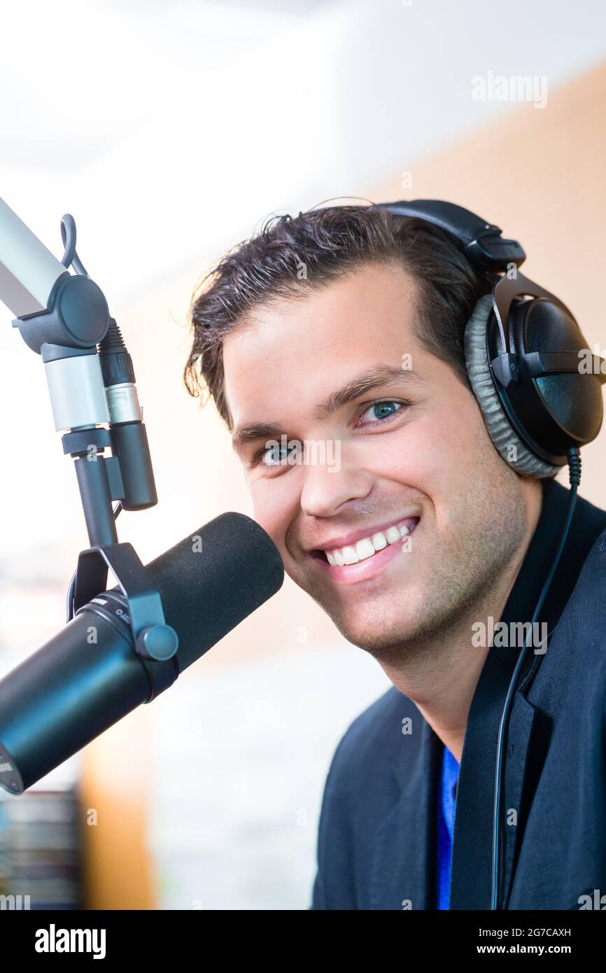 Presenter or host in radio station hosting show for radio live in Studio  Stock Photo - Alamy