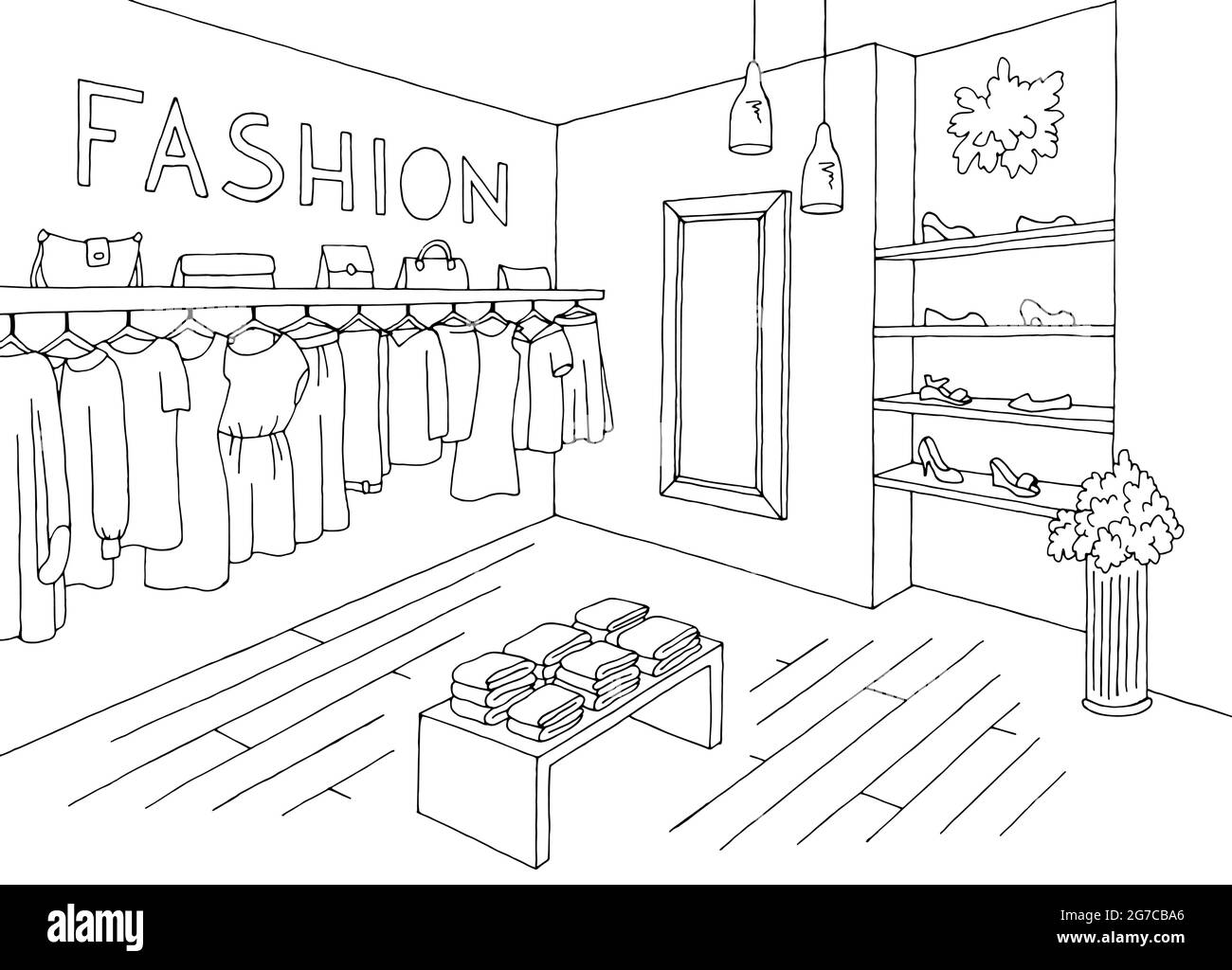 Shop interior store graphic black white sketch illustration vector Stock  Vector Image & Art - Alamy