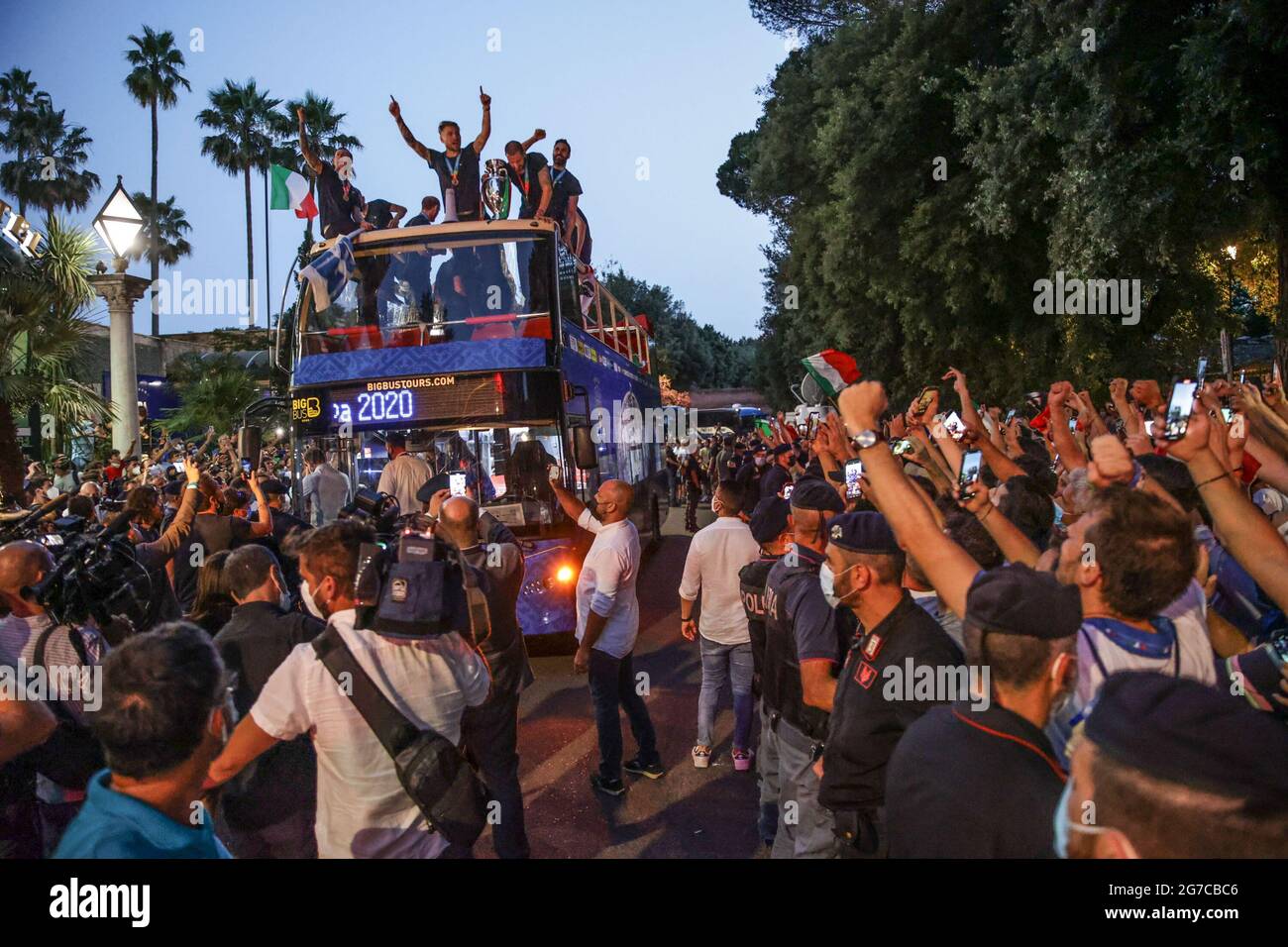 Italian National celebrates, the Open Bus passes through the streets of