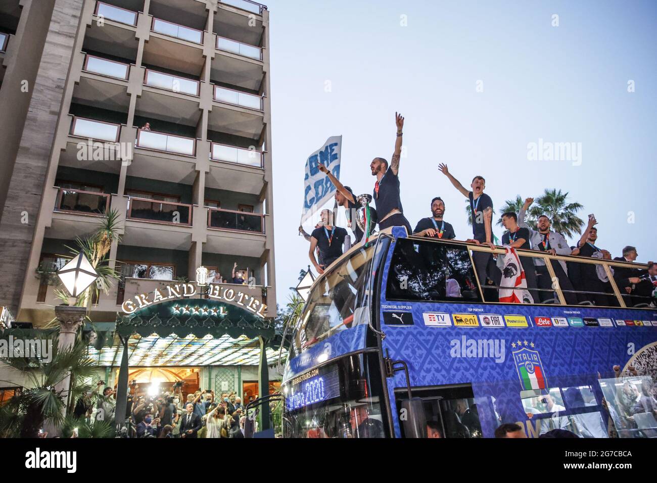 Italian National celebrates, the Open Bus passes through the streets of